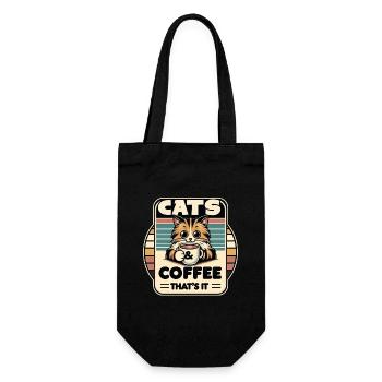Katze und Kaffee ist alles was ich brauche - Geschenkbeutel für Flaschen - Schwarz - Vorne