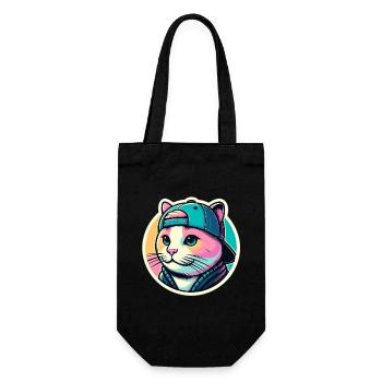 Cat with cap in pastel - Gift Bag for Bottles - black - Front