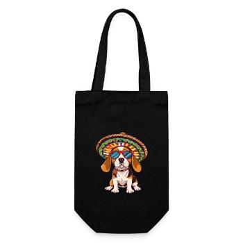 Beagle Hund Lustig Sombrero - Geschenkbeutel für Flaschen - Schwarz - Vorne