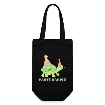 PARTY HARD Schildkröte mit Partyhut - Geschenkbeutel für Flaschen - Schwarz - Vorne