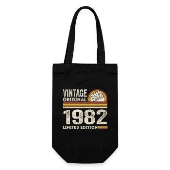 Jahrgang 1982 Kassette 1982 - 43. Jubiläum 1982 - Geschenkbeutel für Flaschen - Schwarz - Vorne