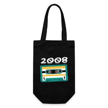 Kassette 2008 Jahrgang Jubiläum 2008 - Geschenkbeutel für Flaschen - Schwarz - Vorne
