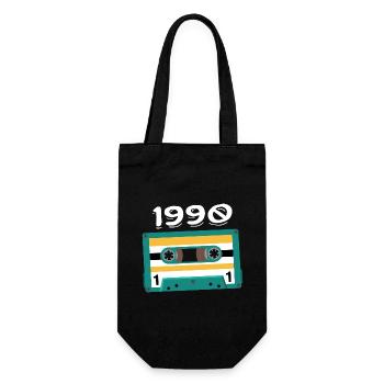 Jahrgang 1990 Jubiläum 1990 Kassette - Geschenkbeutel für Flaschen - Schwarz - Vorne