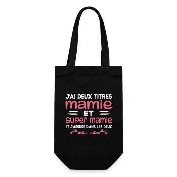 Ich habe zwei Titel: Oma und Super Oma, Geschenk, Oma - Geschenkbeutel für Flaschen - Schwarz - Vorne