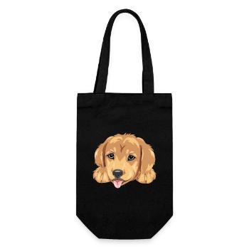 Lächelnder Golden Retriever Welpenkopf - Geschenkbeutel für Flaschen - Schwarz - Vorne