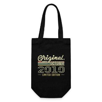 Born in October 2010 Retro Birthday October 2010 - Gift Bag for Bottles - black - Front