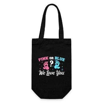 Pink oder Blau Wir lieben dich - Gender Reveal - Geschenkbeutel für Flaschen - Schwarz - Vorne