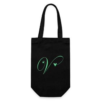 Monogramm V Herz Ranke - Geschenkbeutel für Flaschen - Schwarz - Vorne