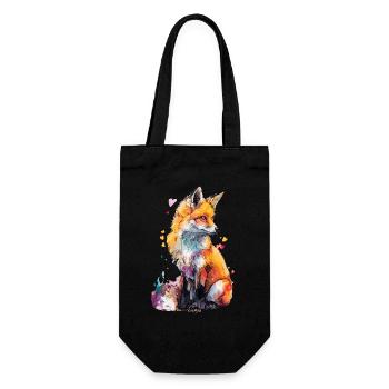 Neugieriger Fuchs in Aquarell - Geschenkbeutel für Flaschen - Schwarz - Vorne