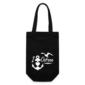 Ostsee-Ich liebe die Ostsee mit Anker Herz & Möwe - Geschenkbeutel für Flaschen - Schwarz - Vorne