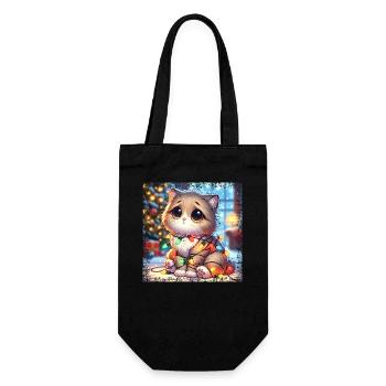 Cute Christmas Cat - Fairy Lights Chaos in the - Gift Bag for Bottles - black - Front