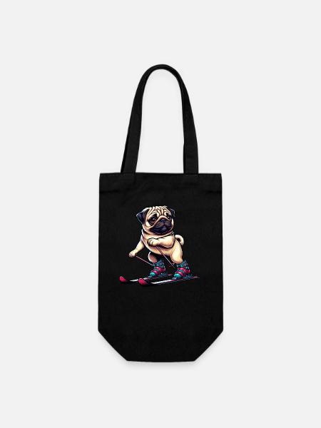 Hund Mops Ski Skier Skifahrer Skiurlaub - Geschenkbeutel für Flaschen - Schwarz