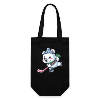 Eisbär im Eishockey - Cool und Sportlich - Geschenkbeutel für Flaschen - Schwarz - Vorne