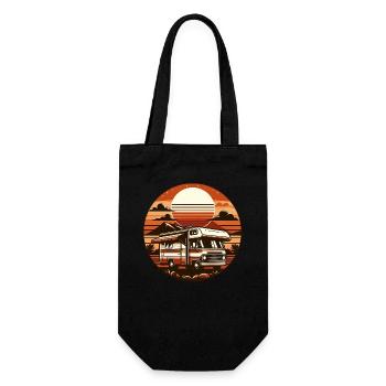 Wohnwagen Camping Urlaub Vintage Rund Sunset - Geschenkbeutel für Flaschen - Schwarz - Vorne