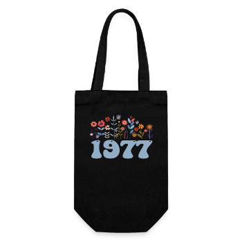 1977 Floral Pattern 1977 Floral Theme Floral 1977 - Gift Bag for Bottles - black - Front