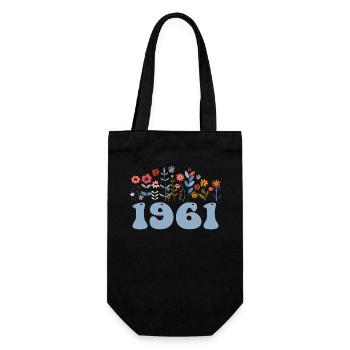 1961 Floral Pattern 1961 Floral Theme Flowers 1961 - Gift Bag for Bottles - black - Front
