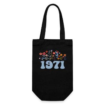 1971 Floral Pattern 1971 Floral Theme Flowers 1971 - Gift Bag for Bottles - black - Front