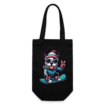 Boston Terrier Snowboard Winter Comic - Gift Bag for Bottles - black - Front