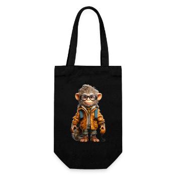Udo der Entdecker Affe - Geschenkbeutel für Flaschen - Schwarz - Vorne