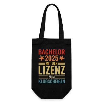 Bachelor 2025 mit der Lizenz zum Klugscheißen - Geschenkbeutel für Flaschen - Schwarz - Vorne