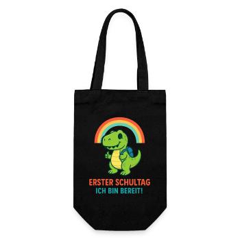 Erster Schultag | Dino mit Ranzen & Regenbogen - Geschenkbeutel für Flaschen - Schwarz - Vorne