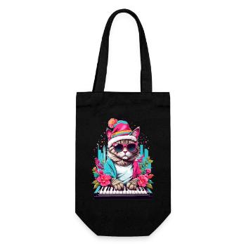 Cute Cat with Piano - Gift Bag for Bottles - black - Front