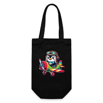 Penguin Pilot Flight License Airplane Propeller Machin - Gift Bag for Bottles - black - Front