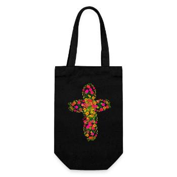 Ein Kreuz aus Sommerblumen Religion Jesus Gott - Geschenkbeutel für Flaschen - Schwarz - Vorne