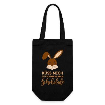 Küss mich Ich schmecke nach Schokolade Hase Spruch - Geschenkbeutel für Flaschen - Schwarz - Vorne