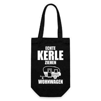 Camper und Camping Echte Kerle ziehen Wohnwagen - Geschenkbeutel für Flaschen - Schwarz - Vorne