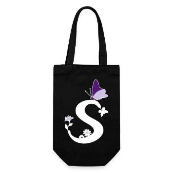 Butterfly Decoration Letter Initial S - Gift Bag for Bottles - black - Front