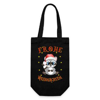 Frohe Weihnachten Santa Waschbär - Geschenkbeutel für Flaschen - Schwarz - Vorne