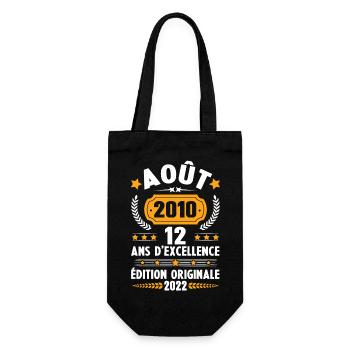 Cadeau D'anniversaire Rétro 12 Ans Août 2010 - Sac à bouteille - noir - Devant
