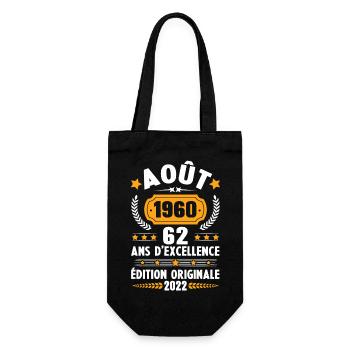 Cadeau D'anniversaire Rétro 62 Ans Août 1960 - Sac à bouteille - noir - Devant