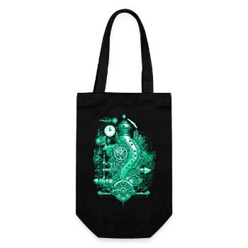 Steampunk steam engine with clockwork and technology - Gift Bag for Bottles - black - Front