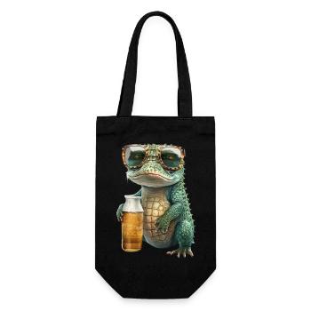 Cool crocodile in sunglasses drinking beer - Gift Bag for Bottles - black - Front