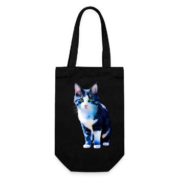 Domestic short-haired cat waits for owner - Gift Bag for Bottles - black - Front
