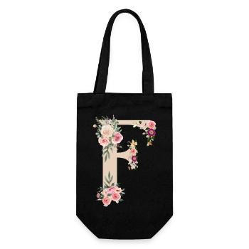 F aus Blüten - Geschenkbeutel für Flaschen - Schwarz - Vorne