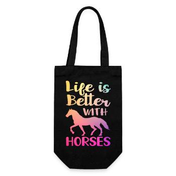 Life is Better with Horses - Geschenkbeutel für Flaschen - Schwarz - Vorne