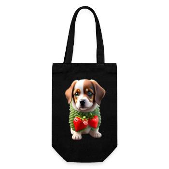 Hund mit Erdbeeren - Geschenkbeutel für Flaschen - Schwarz - Vorne