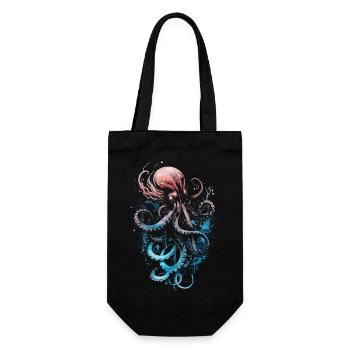 Pink blue octopus on a black background - Gift Bag for Bottles - black - Front