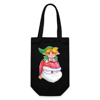 Kawaii Santa & Elf - Geschenkbeutel für Flaschen - Schwarz - Vorne