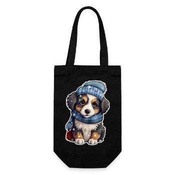 Cute puppy in winter - Gift Bag for Bottles - black - Front
