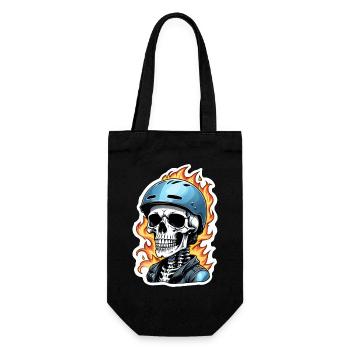 Motorrad im Retro-Stil - Totenkopf und Skelett - Geschenkbeutel für Flaschen - Schwarz - Vorne