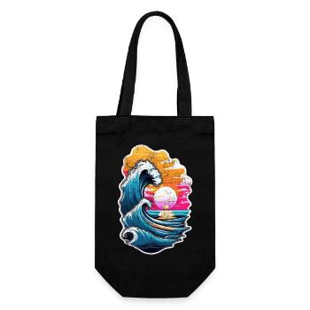 Wave - Summer - Vacation - Vintage - Gift Bag for Bottles - black - Front