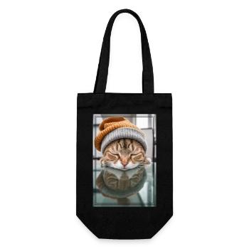 Cute sleeping kitty - Gift Bag for Bottles - black - Front