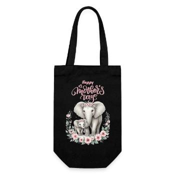 Mother's Love Elephant & Calf Floral Wreath - Geschenkbeutel für Flaschen - Schwarz - Vorne