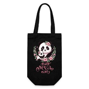 Best Mom Ever Panda Lover Floral Wreath I Mom - Geschenkbeutel für Flaschen - Schwarz - Vorne