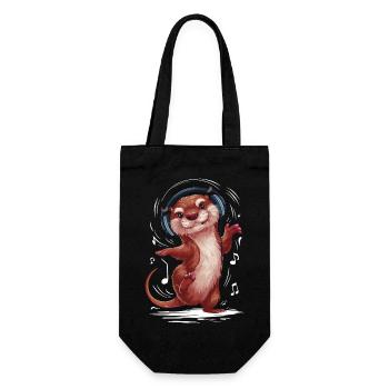 Cooler Otter trägt stylische Kopfhörer für einen - Geschenkbeutel für Flaschen - Schwarz - Vorne