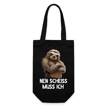 Faultier Sloth Wildnis Nen scheiss muss ich - Geschenkbeutel für Flaschen - Schwarz - Vorne